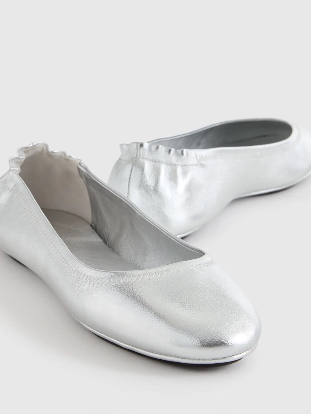 Quince Italian Leather On-The-Go Silver Ballet Flats